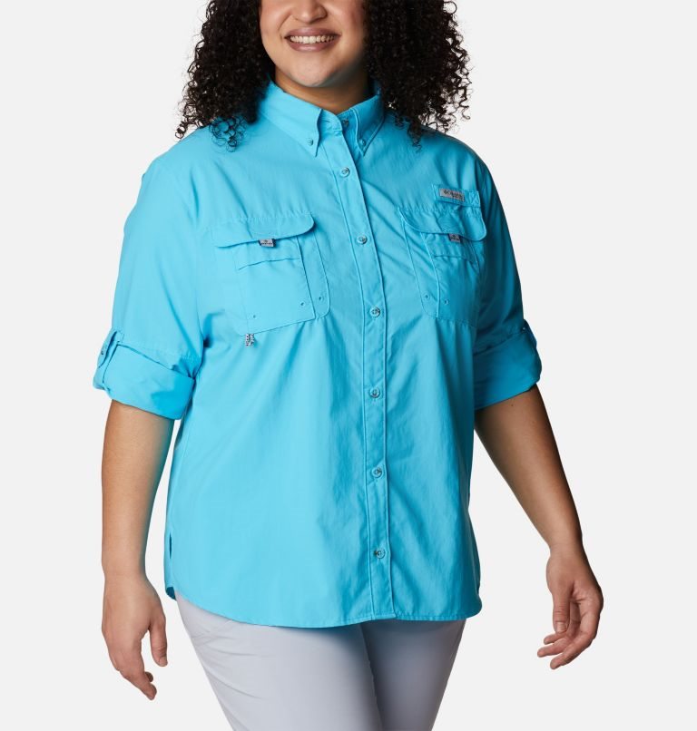 Women's Columbia PFG Bahama Long Sleeve Shirts Turquoise | Plus Size CA-MC6A3